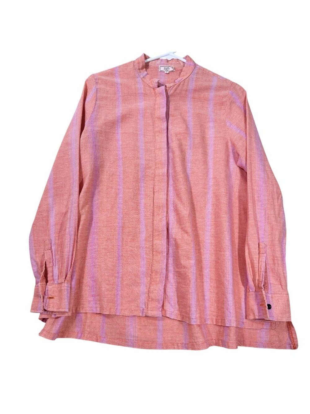 Zuri Women’s Pink Purple Striped Linen Cotton Button Down Tunic Blouse XS Kenya
